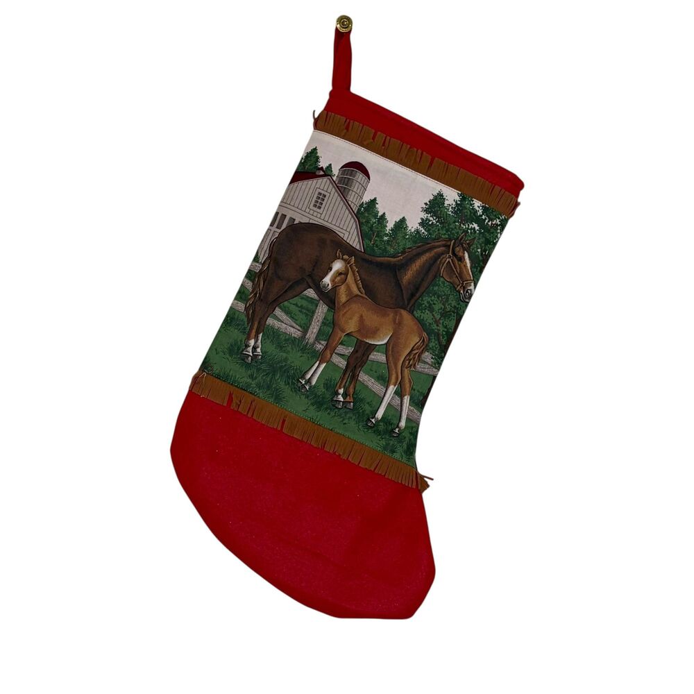 Set of 2 Handmade Christmas Stockings: Vintage Horse and Colt Red Brown - Picture 3 of 4